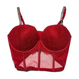 Victoria's Secret 38DD Very Sexy Bling Strap Push Up Bra Corset Bustier Red NWT